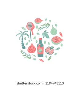 Greece banner with fig in hand drawn style. For textile and wrapping paper. Vector illustration