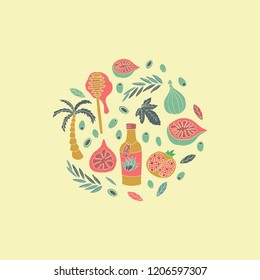 Greece banner with fig in old vintage style. For textile and wrapping paper. Vector illustration