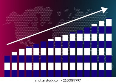 Greece bar chart graph, increasing values, country statistics concept, Greece country flag on bar graph, upward rising arrow on data, news banner idea
