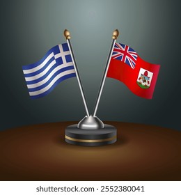 Greece and Bermuda table flags relation  with gradient backgrund. Vector Illustration