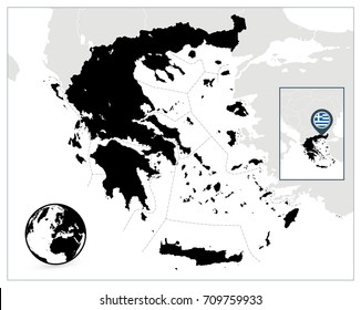 Greece Black Map. Detailed vector map of Greece and navigation icons.