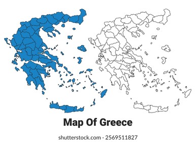 Greece Blue detailed map border regions outline vector set