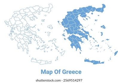 Greece Blue map flat regions border outline vector illustration