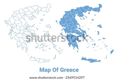 Greece Blue map flat regions border outline vector illustration
