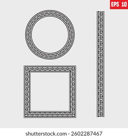 greece border isolated on white background. 
Greek pattern. Roman ellipse frame.  Round greece boarder for design prints. interior boarder