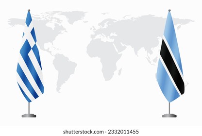Greece and Botswana flags for official meeting against background of world map.