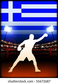 Greece Boxing Event with Stadium Background and Flag Original Illustration