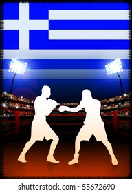 Greece Boxing Event with Stadium Background and Flag Original Illustration