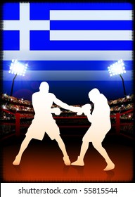 Greece Boxing Event with Stadium Background and Flag Original Illustration