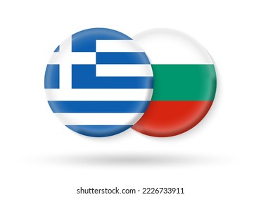 Banderas de círculo de Grecia y Bulgaria. Icono 3d. Símbolos búlgaros y griegos. Ilustración vectorial.