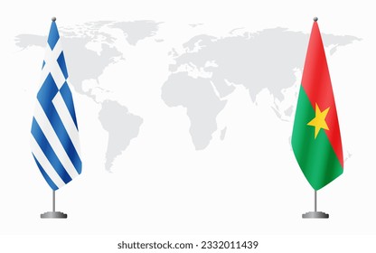 Griechenland und Burkina Faso Flaggen für offizielle Treffen auf der Grundlage der Weltkarte.