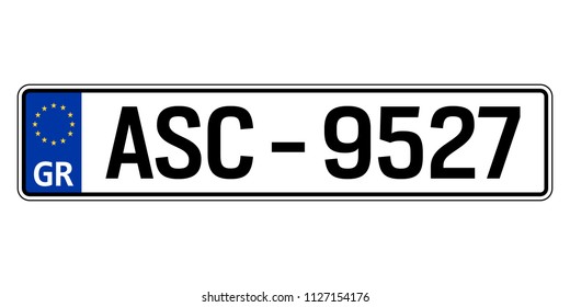 Greece car plate. Vehicle registration number