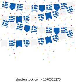 greece celebration bunting flags with Confetti And Ribbons on white background.vector illustration