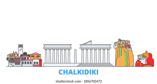 Greece, Chalkidiki line cityscape, flat vector. Travel city landmark, oultine illustration, line world icons