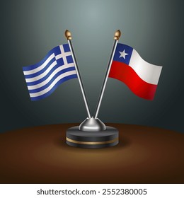 Greece and Chile table flags relation  with gradient backgrund. Vector Illustration