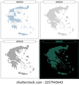 Greece Circular Mosaic Brick Dotted Map, Set of National Flag Color, Black Silhouette Country Boundary Isolated on White Background, Geographic Vector Illustration