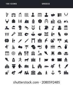 Greece. Collection of perfectly simple monochrome icons for web design, app, and the most modern projects. Universal pack of classical signs for category Countries and Cities.