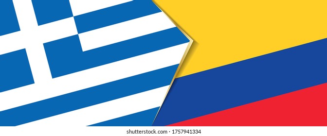 Greece and Colombia flags, two vector flags symbol of relationship or confrontation.