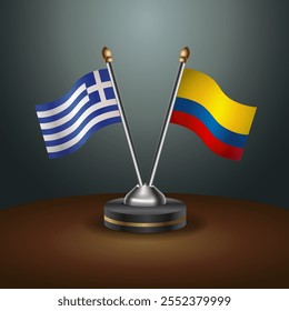 Greece and Colombia table flags relation  with gradient backgrund. Vector Illustration