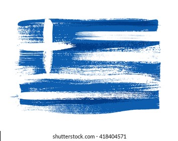 Greece colorful brush strokes painted national country greek flag icon. Painted texture.