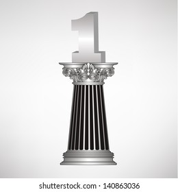 greece column with sign number one. first place 3d number one on silver ionic pillar. vector illustration