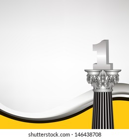 greece column with sign number one. first place 3d number one on silver ionic pillar. vector illustration 