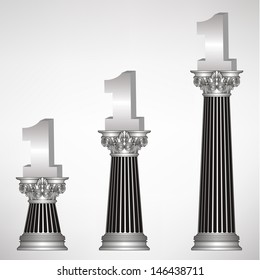 greece column with sign number one. first place 3d number one on silver ionic pillar. vector illustration 