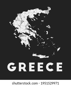 Grecia - mapa de la red de comunicación del país. Diseño geométrico de moda griego sobre fondo oscuro. Tecnología, internet, red, concepto de telecomunicaciones. Ilustración vectorial.