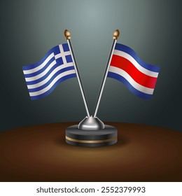 Greece and Costa Rica table flags relation  with gradient backgrund. Vector Illustration