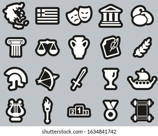 Greece Country & Culture Icons White On Black Sticker Set Big