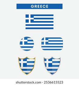Bandera de país de Grecia, Botón de bandera de país y diseño de Vector de escudo