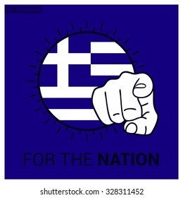 Greece country flag in Circle and pointing finger at viewer typography Ready for the Nation. Vector Illustration