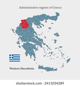 Greece country - high detailed illustration map divided on regions. Blank Greece map isolated on background. Vector template Western Macedonia region for website, pattern, infographic, education