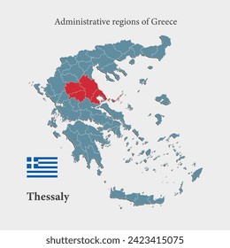 Greece country - high detailed illustration map divided on regions. Blank Greece map isolated on background. Vector template Thessaly county for website, pattern, infographic, education