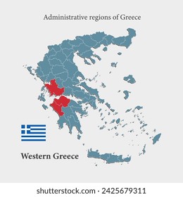 Greece country - high detailed illustration map divided on regions. Blank Greece map isolated on background. Vector template Western Greece county for website, pattern, infographic, education