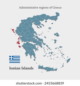 Greece country - high detailed illustration map divided on regions. Blank Greece map isolated on background. Vector template Ionian Islands county for website, pattern, infographic, education