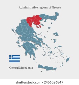 Greece country - high detailed illustration map divided on regions. Blank Greece map isolated on background. Vector template Central Macedonia county for pattern, infographic, education