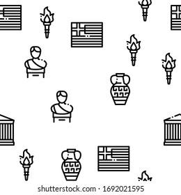 Greece Country History Seamless Pattern Vector Thin Line. Illustrations