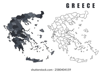 Greece country map black flat outline vector illustration set