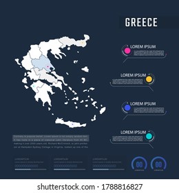 Griechenland Landkarte Infografik Vektor mit Zeigermarken und Kreisdiagramm.  Bearbeitbare Infografik-Vorlage. Vektorgrafik