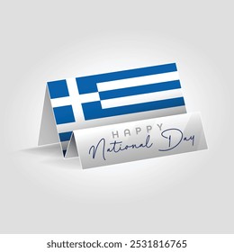 Greece country paper flag standing on the ground. Happy national day flag design.