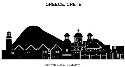Greece, Crete architecture vector city skyline, travel cityscape with landmarks, buildings, isolated sights on background
