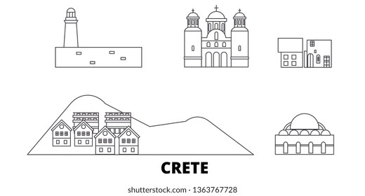 Greece, Crete line travel skyline set. Greece, Crete outline city vector illustration, symbol, travel sights, landmarks.