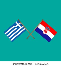 Greece and Croatia crossed flags.Language learning or travel concept 