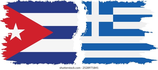 Grécia e Cuba grunge bandeiras conexão, vetor