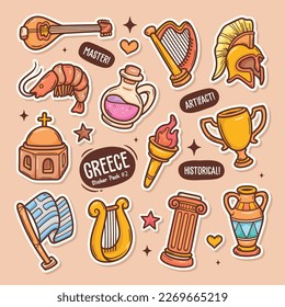 Greece Cute Doodle Vector Sticker Collection 