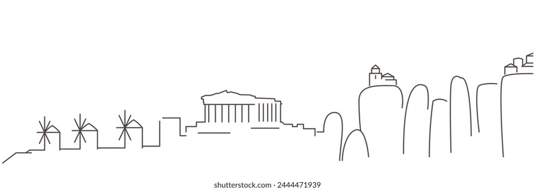 Greece Dark Line Simple Minimalist Skyline With White Background