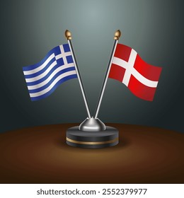 Greece and Denmark table flags relation  with gradient backgrund. Vector Illustration