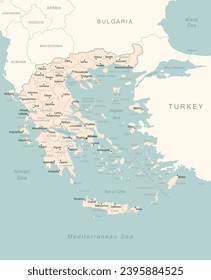 Griechenland - detaillierte Karte mit den Verwaltungseinheiten Land. Vektorgrafik