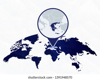 Greece detailed map highlighted on blue rounded World Map. Map of Greece in circle.